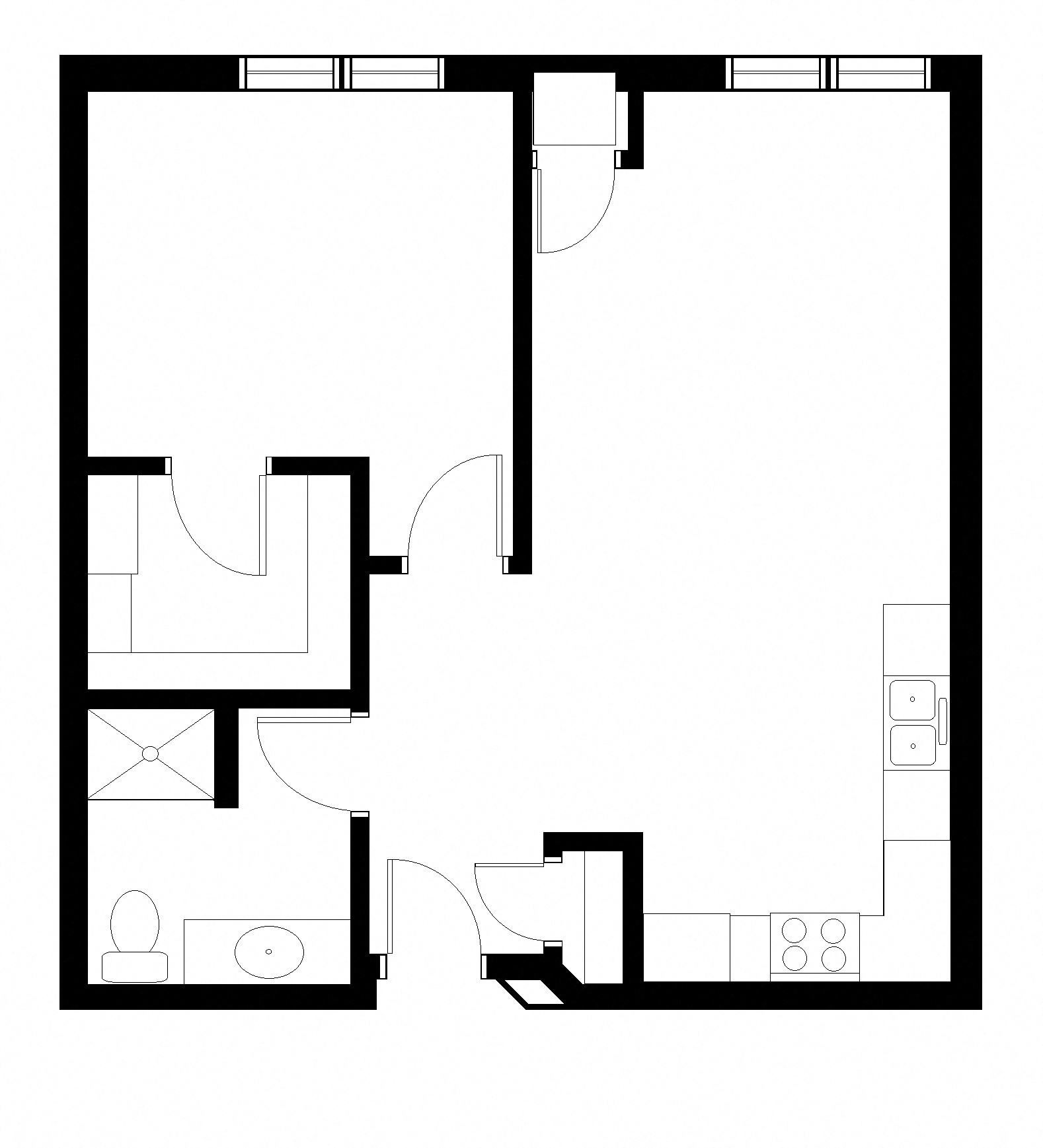 Floor plan for 1 bed, 1 bath, 808 sqft